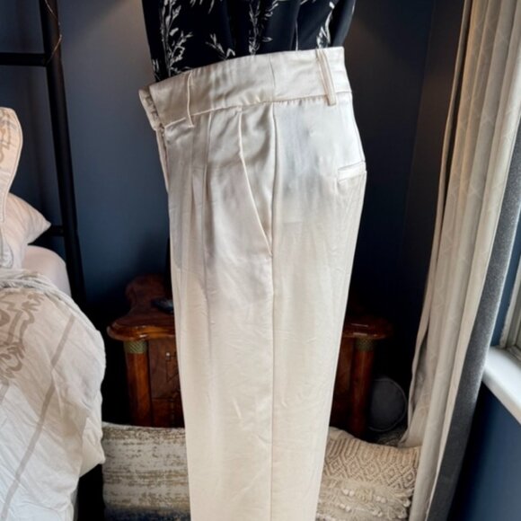 House of Harlow Cream Satin Straight Leg Pants - Picture 4 of 12